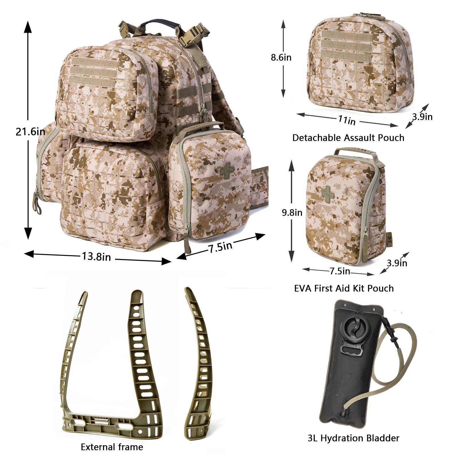 Akmax Military  MOLLE 2 Medium Rucksack, Army Tactical Large Backpack, 3 Days Assault Pack