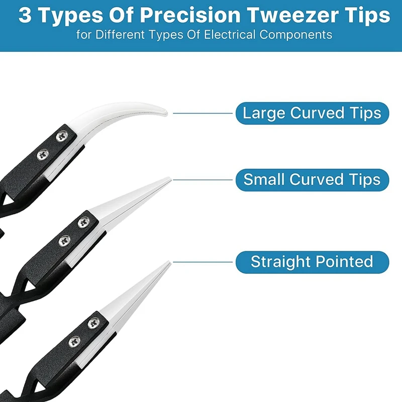 6 Piece Precision Reverse Ceramic Tweezers Set Resistant Electronics Soldering Tweezers Anti-Magnetic Pointed For Solder A