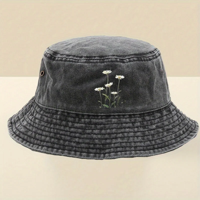 1pc Foldable Lightweight Daisy Fisherman Hat, Casual Street Style for Women's Travel, Washable, Half-brim Vintage Design, Comfor