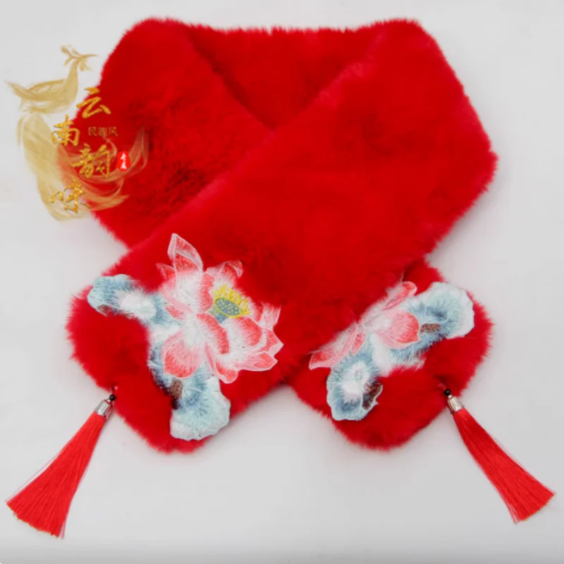 

Универсальный теплый плюшевый шарф с цветочной вышивкой для защиты шеи