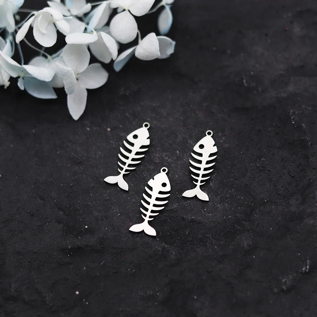 3pcs Gold Plated Fishbone Charms Stainless Steel Pendant for Jewelry Making Necklace Earrings Handmade Ocean Animal diy Supplies