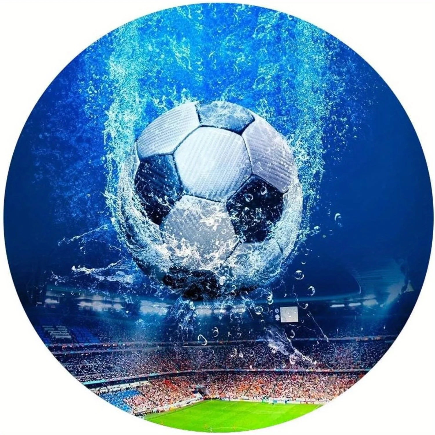 لافتة دائرية مسطحة ثنائية الأبعاد، لافتة دائرية مسطحة ثنائية الأبعاد - ديكور حائط معدني لإكليل كرة القدم، فن جداري من الألومنيوم مقاس 8 × 8 بوصة مع تصميم كرة قدم نابضة بالحياة #1