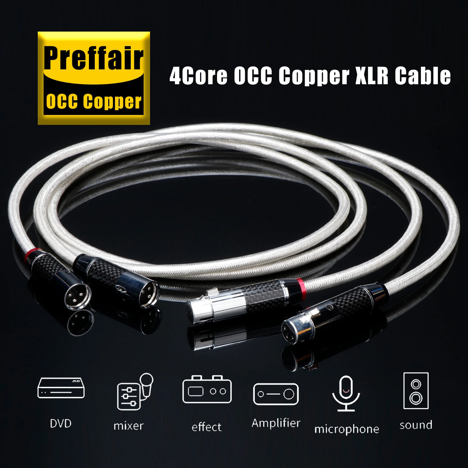 XlR Cables HiFi 4 Core OCC Silver Plated Audio Vedio Cable with Carbon Fiber XLR to XLR Male Female Rhodium Plated Plug for CD