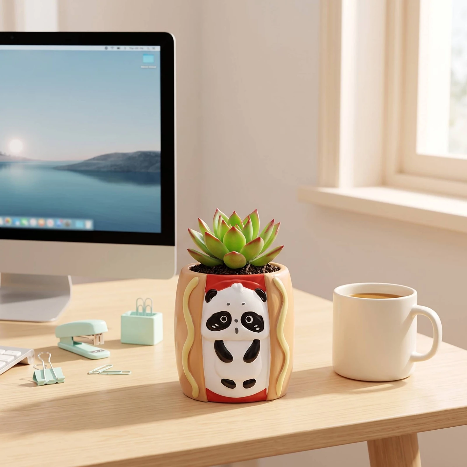 Succulent Planter Cute Panda Planter Plant Pot Small Tabletop Ornament Indoor for Desktop, Office