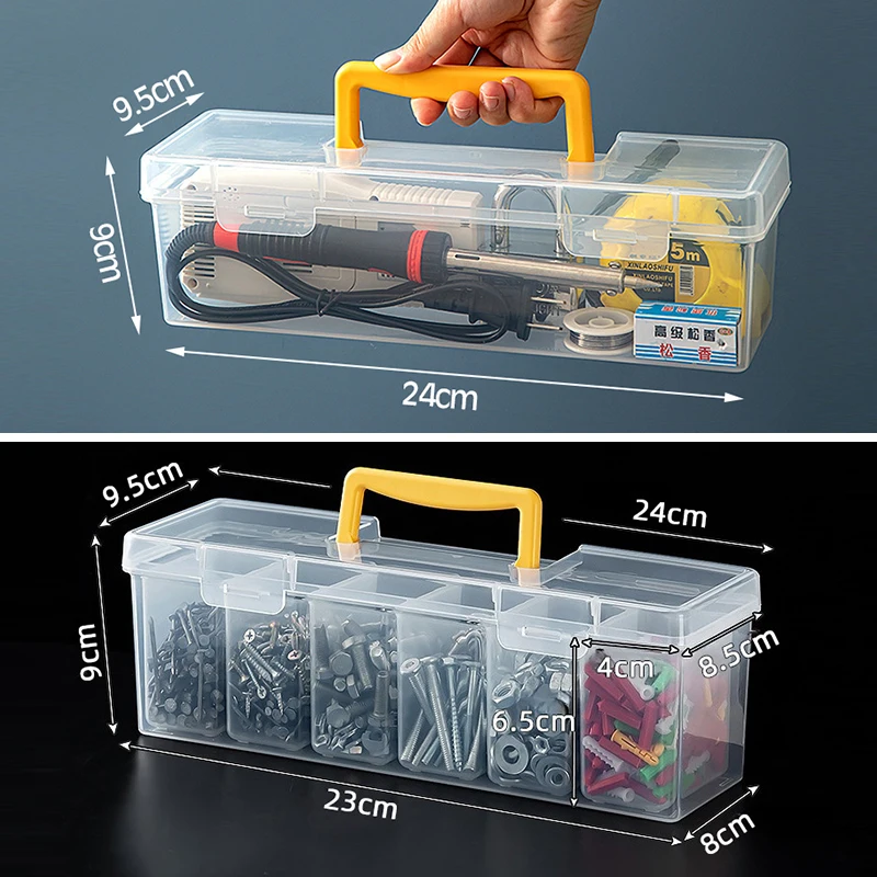 Portable Transparent Hardware Tool Box Multifuntional Empty Toolbox Plastic Parts Box Tool Organizer Household Tool Storage Box