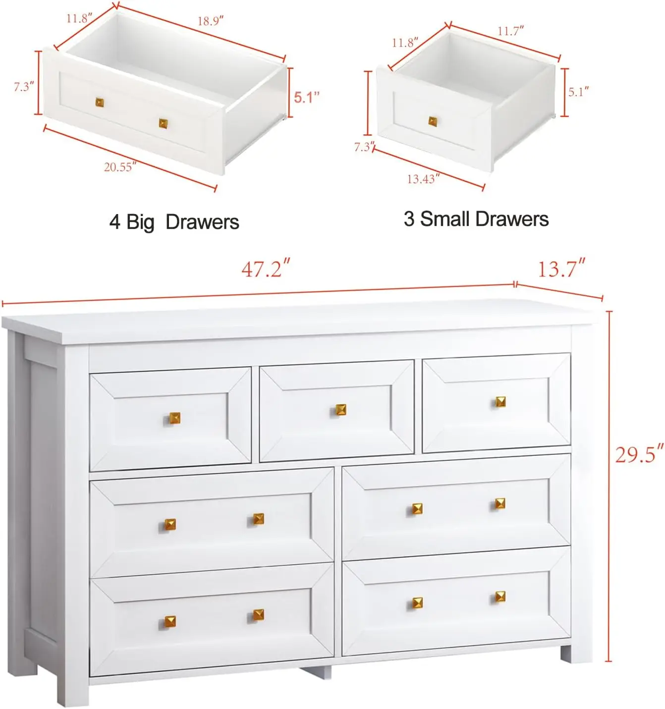 Black 7 Drawers Dresser for Bedroom,Wood Farmhouse Storage Chest of Drawers, Dresser with Metal Handles