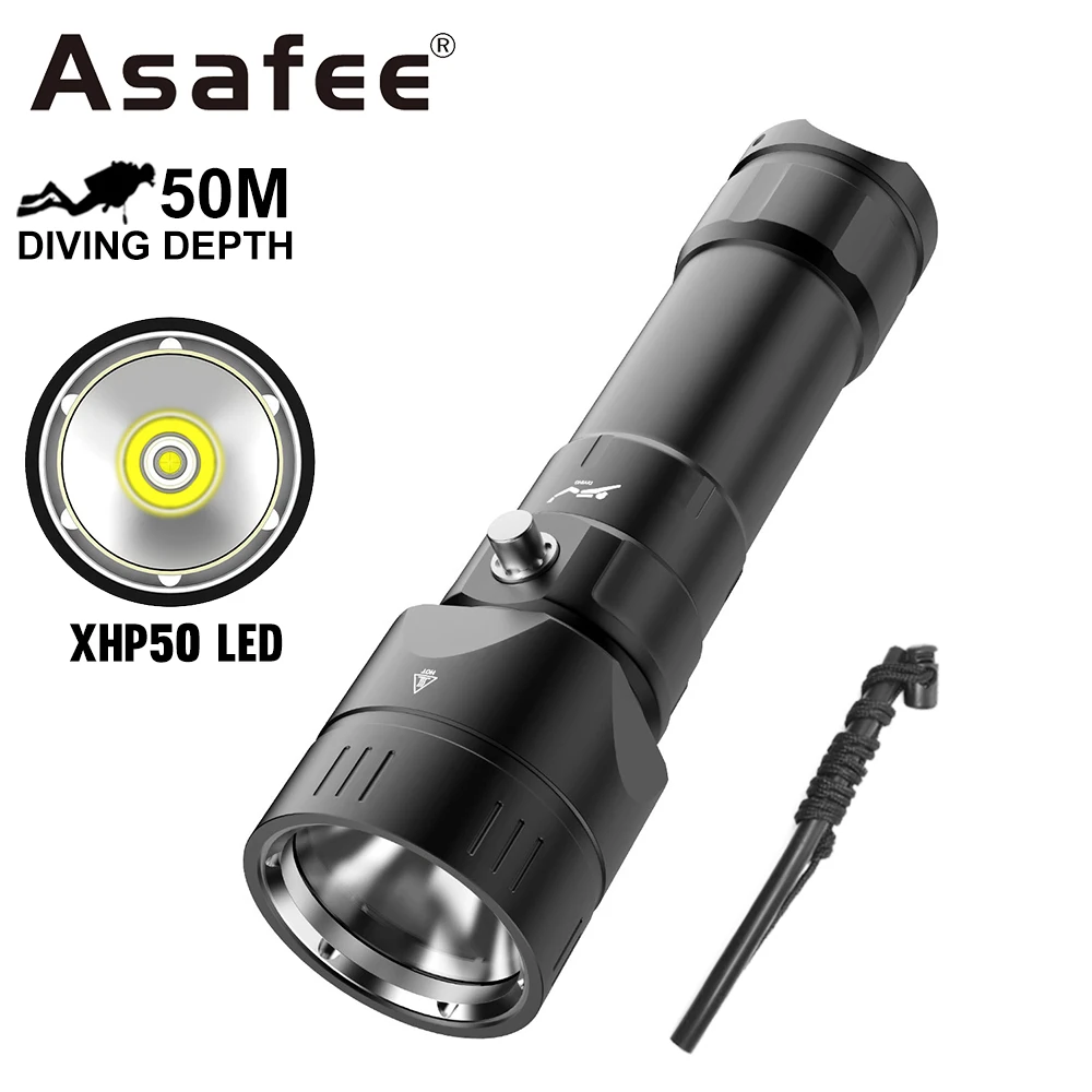 Asafee DV55 Super Bright Diving Scuba Torc XHP50 Diving Flashlight 18650 26650 Battery Underwater 50 meter LED Scuba Dive torch