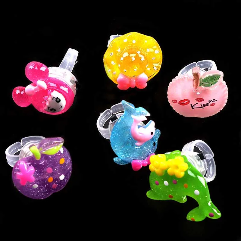 5Pcs Cartoon Cute Princess Animal Flashing Acrylic Ring Toys Kids Light-emitting Ring Birthday Party Decoration Toys Gifts