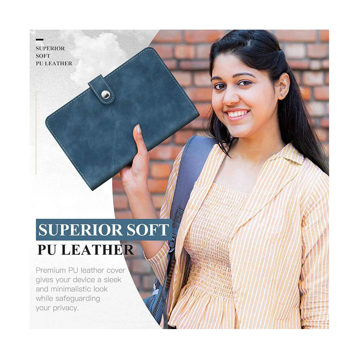 غطاء الموثق الدفتري مع بلاستيك شفاف ، 6 حلقات ، جلد صناعي ، A6 ، حقيبة مغلف ، أزرق