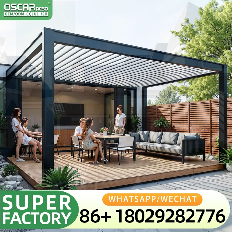Outdoor Waterproof Aluminum Pavilion with Motorized Louvers Decor for Garden Patio Backyard Outdoor Structure pergola