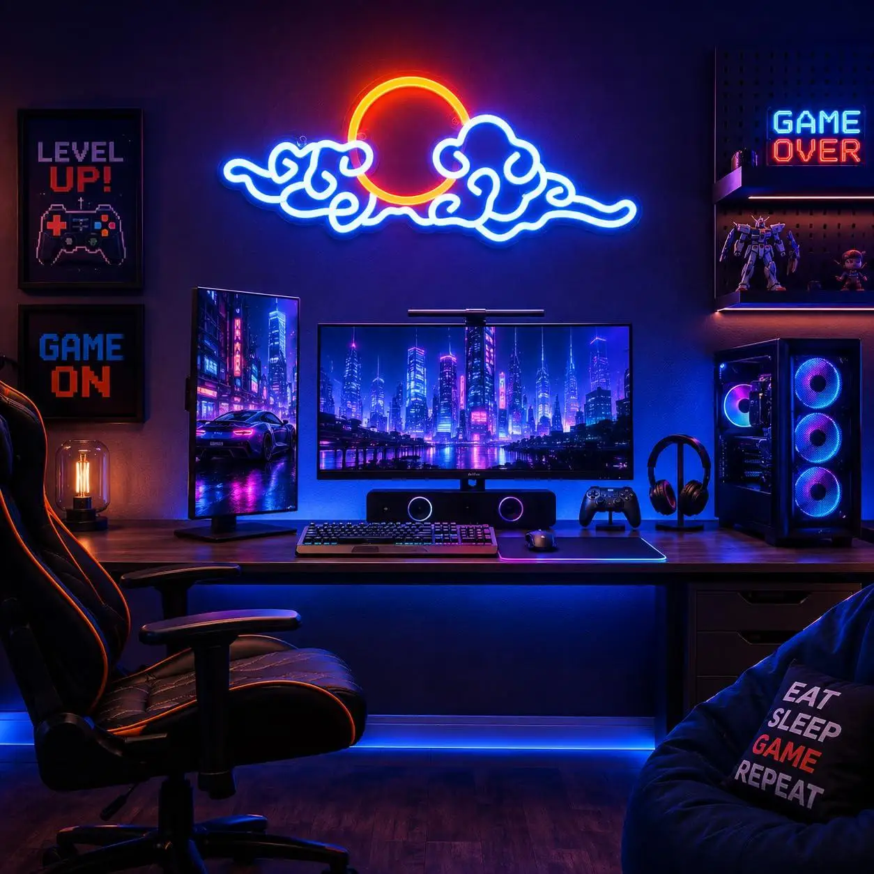 Anime Cloud Sunset Neon Sign USB Dimmable LED Lights For Japanese Aesthetic Themed Bedroom Gameroom Dorm Wall Hanging Decor Gift - view 4