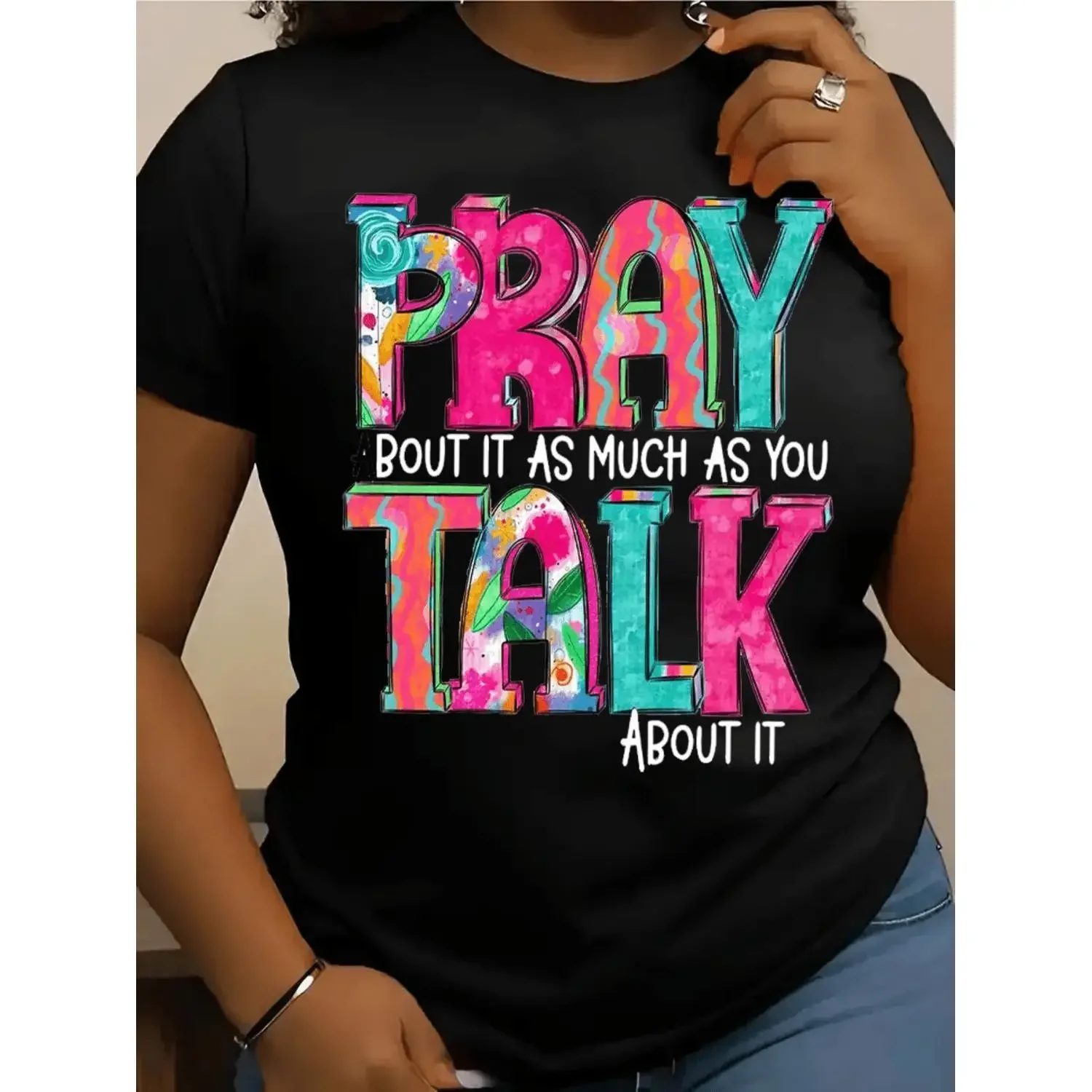 Letter Pattern Printed Fashionable Women'S T-Shirt - Comfortable And Easy Round Neck Suitable for Spring And Summer, Elegant And Casual Top, 100% Pure Top, Elegant Party Must-Have for Summer.