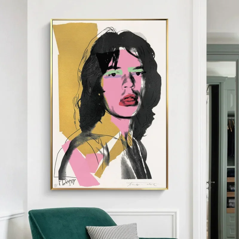 Retro Andy Warhol Canvas Painting of Mick Jagger  Vintage Wall Art Posters and Prints for Living Room Decor  Home Decoration