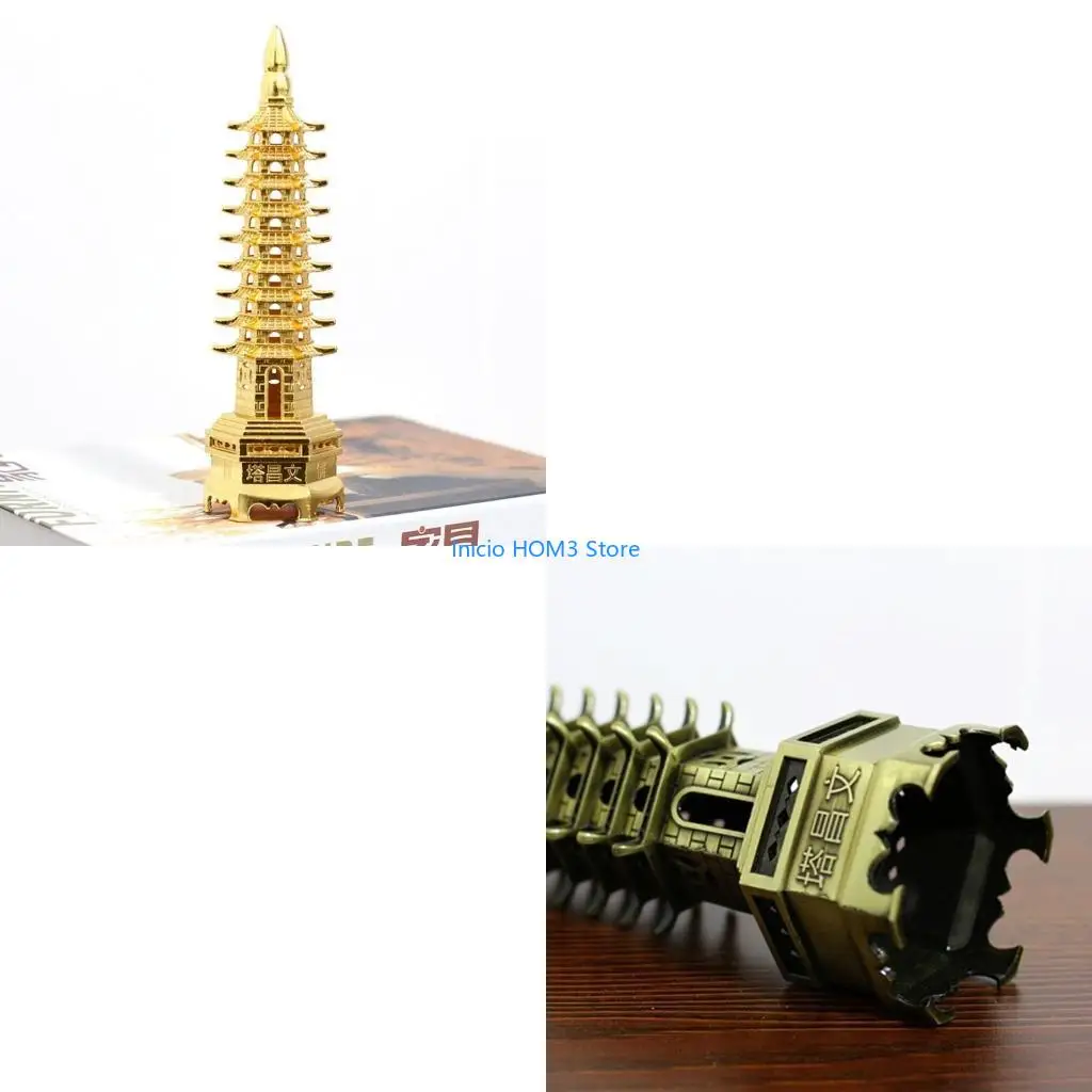 A5YD Feng Shui Alloy 3D Model Chinese Wenchang Pagoda Tower Crafts Statue Decoration