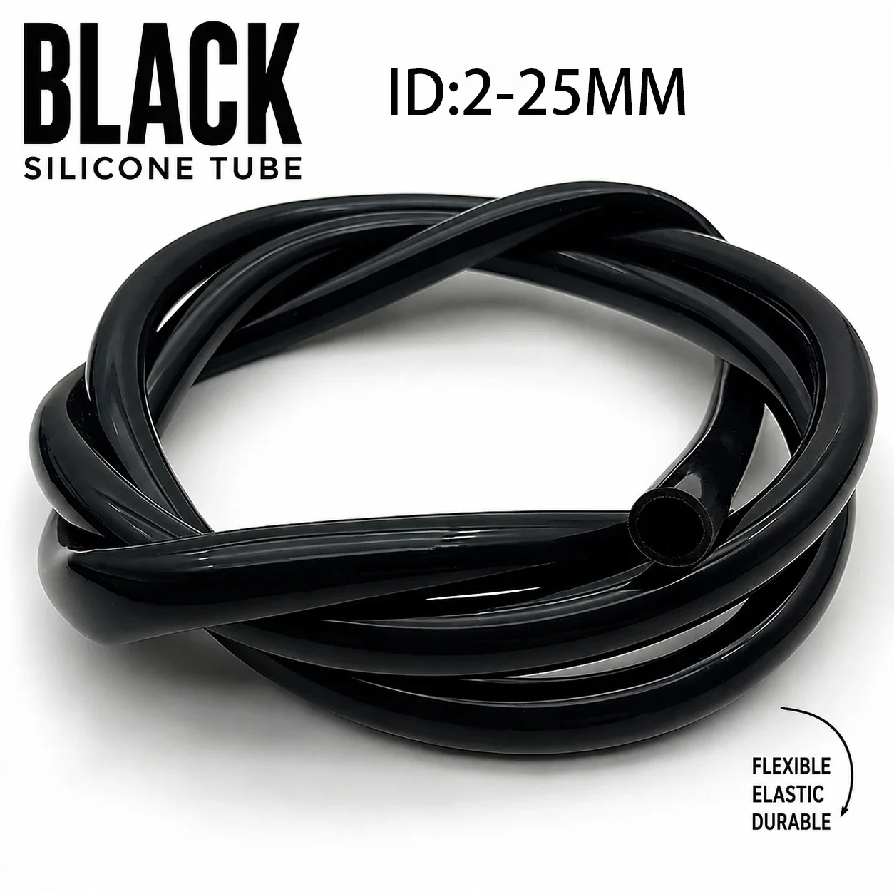 Black Silicone Tube, Food Grade Rubber Hose ID2-25mm, High Temperature Resistant, Odor Free, Flexible, Durable and Anti-aging.