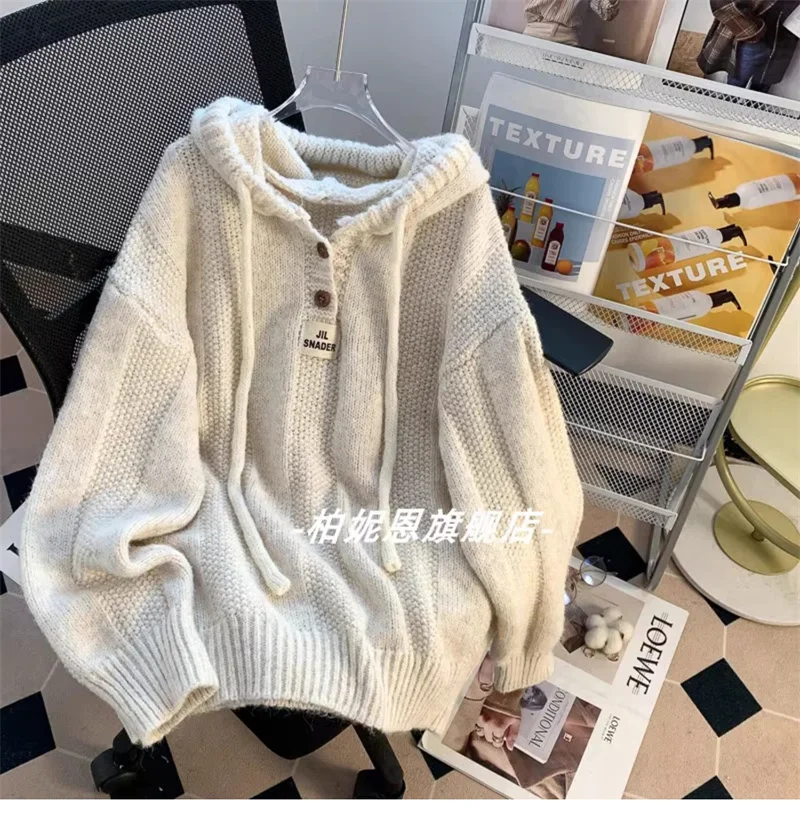 Lazy Style Loose Hooded Sweater Sweatshirt Women's Outerwear 2024 Autumn and Winter New Loose Explosive Thick Korean Knitted Top