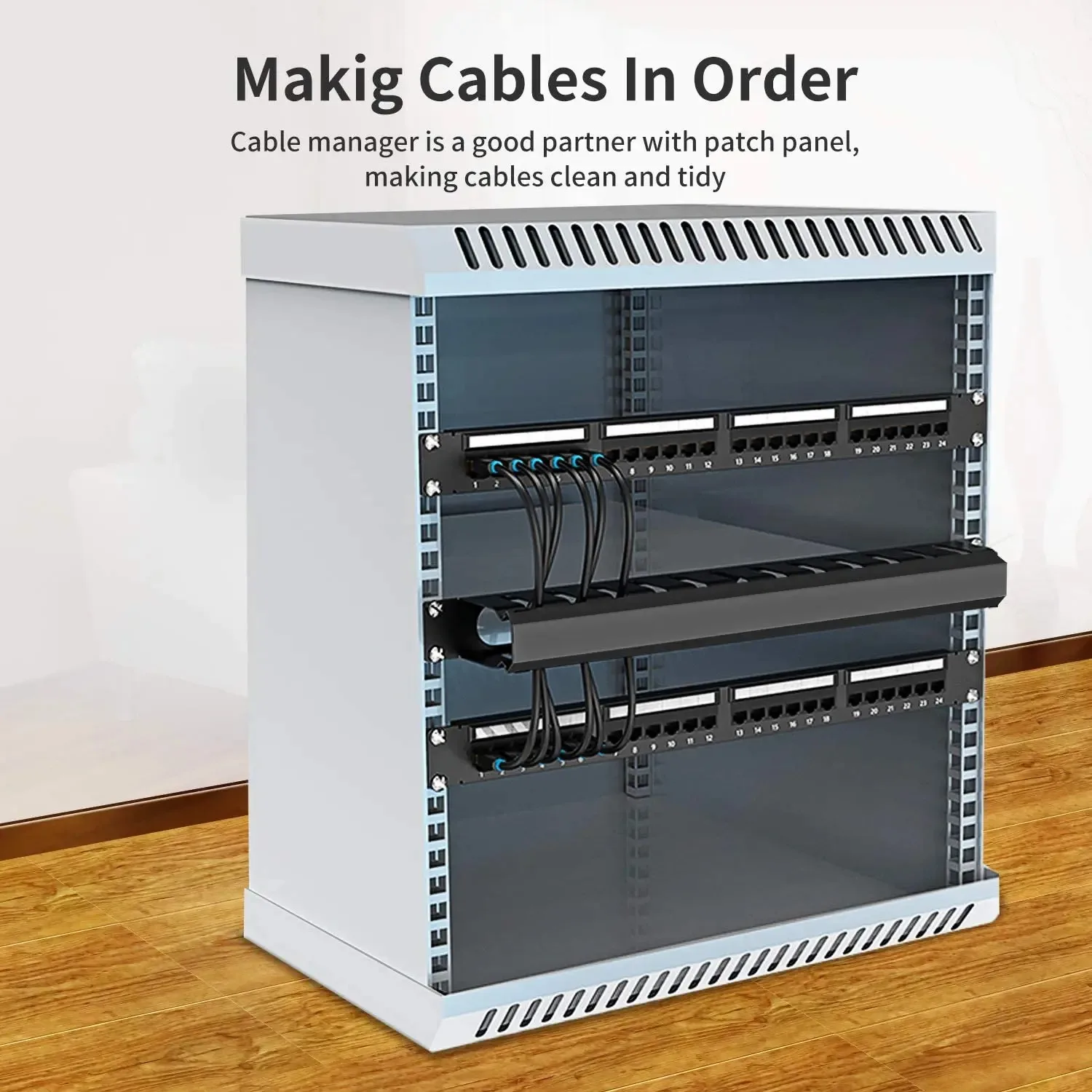 WoeoW 1U 19 Inch Rack Mount Cable Management- All Metal 24 Slot Horizontal Wire Manager Server Rack Mount Cable Organizer