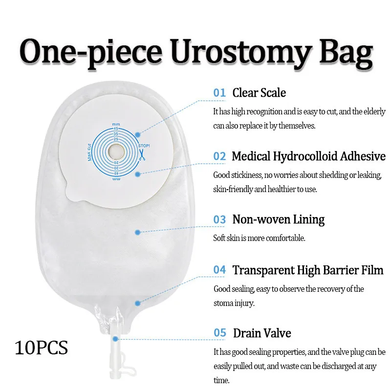 10Pcs One-Piece Urostomy Pocket Transparent Urinary Bag Clear Urine Collection Bag Ostomy Bag