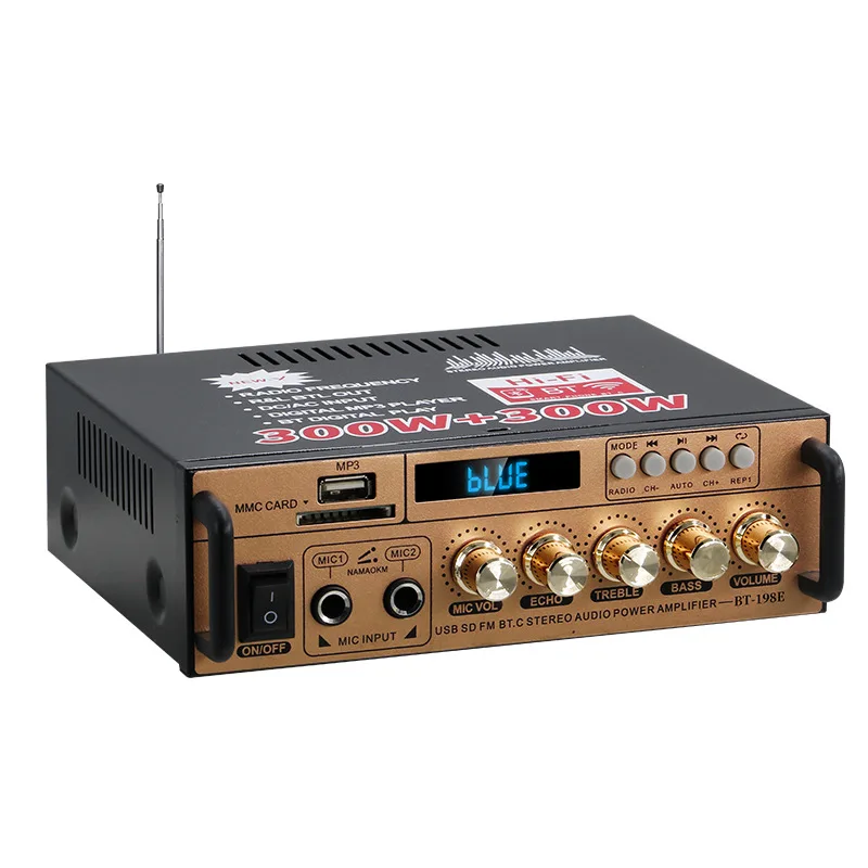 Bluetooth-Compatible 12V/220V Home Power Amplifier Wireless Power Amplifier Stereo Audio Amplifier for Home Theater Speaker