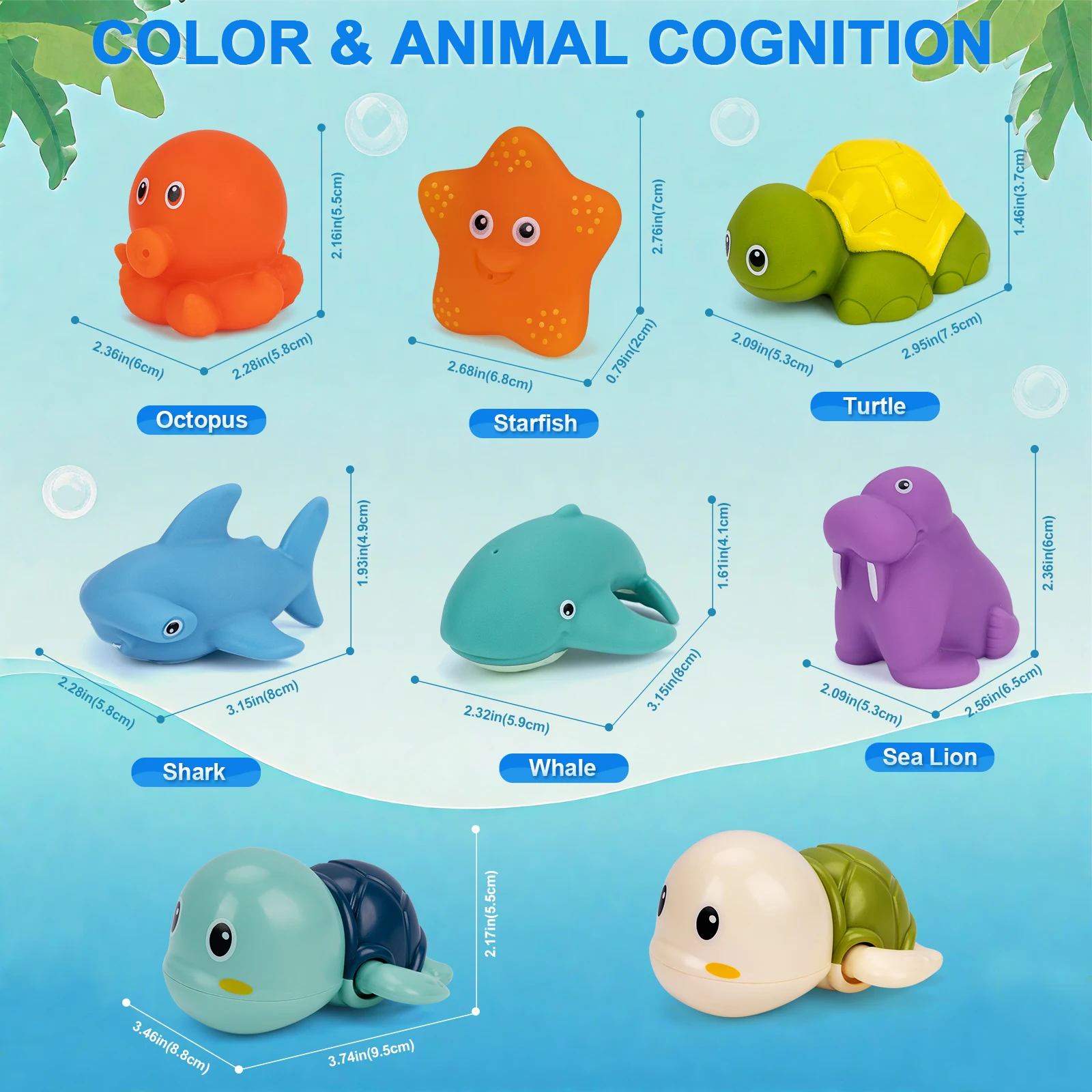 8Pcs Baby Bath Toys Pool Beach Classic Chain Clockwork Water Toy Cute Cartoon Swimming Octopus Turtle for Kids Water Playing Toy