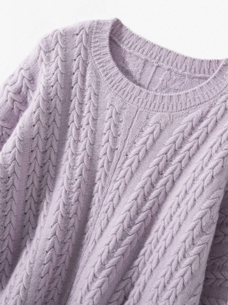 MEETCC ฤดูใบไม้ร่วงฤดูหนาวผู้หญิง CASHMERE Pullover O-คอทํางานหนัก 100% เสื้อกันหนาว CASHMERE CABLE Stitch หญิงสบายๆจัมเปอร์เสื้อ