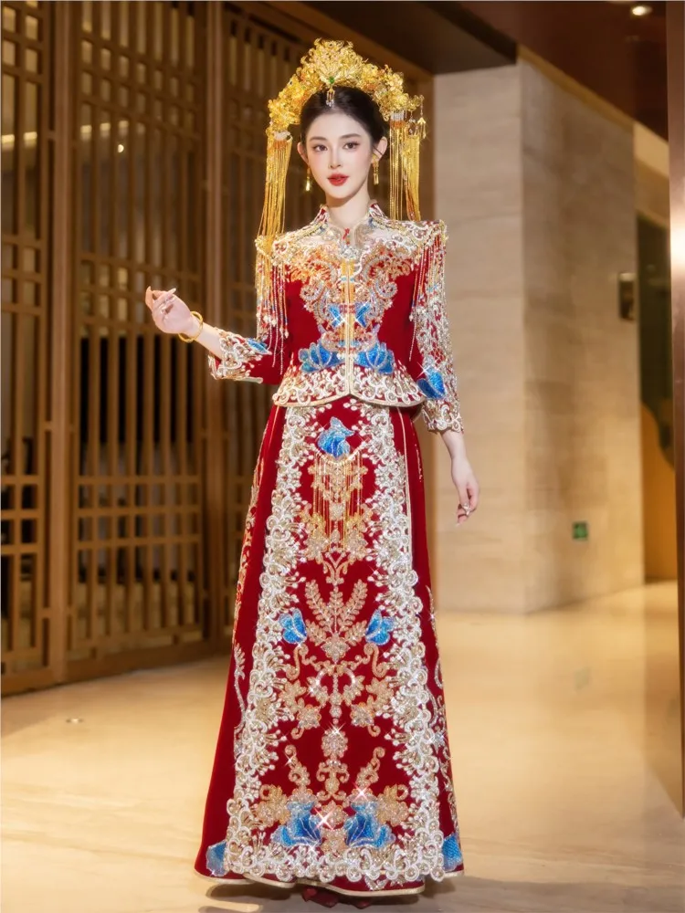 

New Chinese-style wedding dress large-sized phoenix crown and toasting