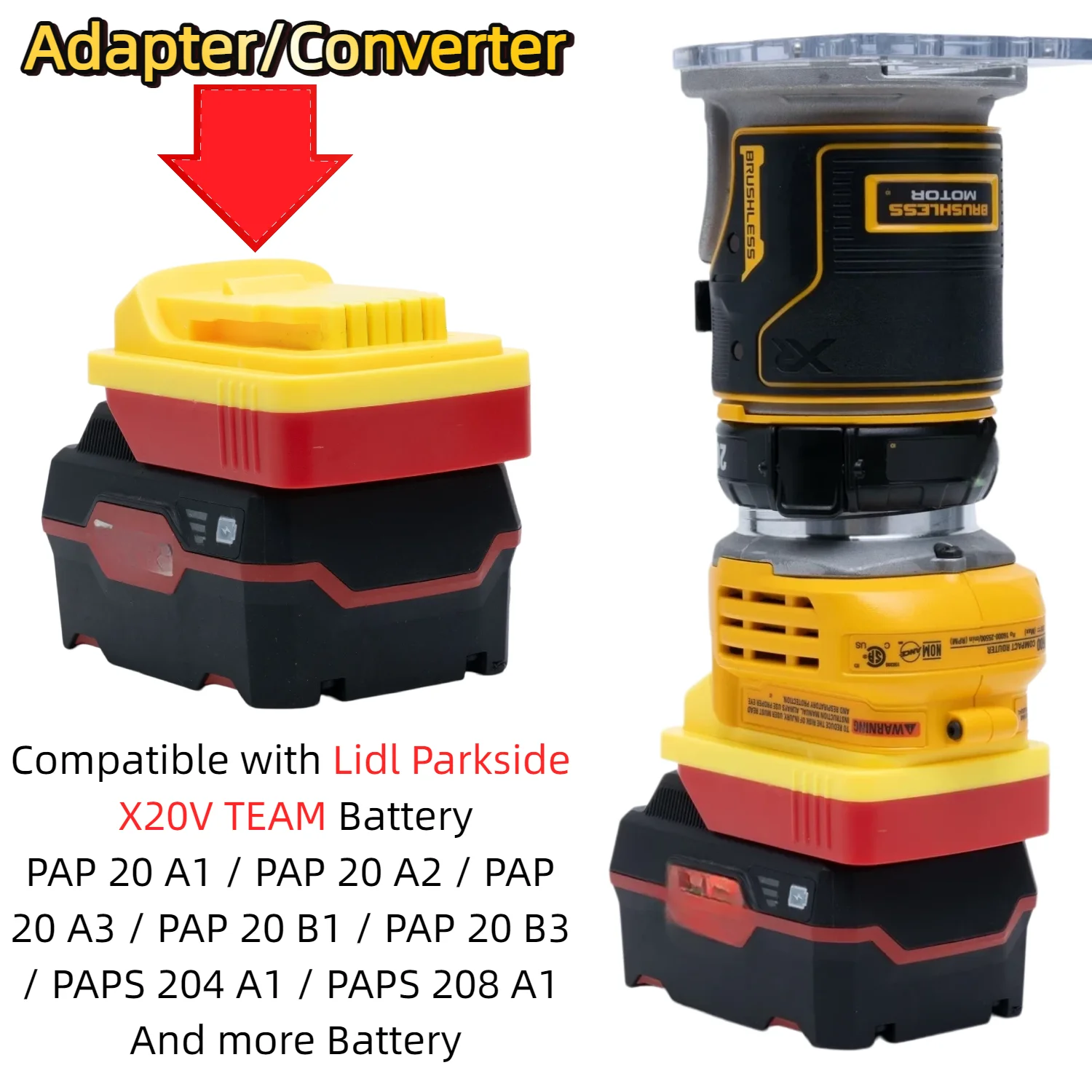 Battery Adapter/Converter for Lidl Parkside X20V TEAM Series Battery To DeWalt 18V 20V MAX Cordless Power Tools(Only Adapter)