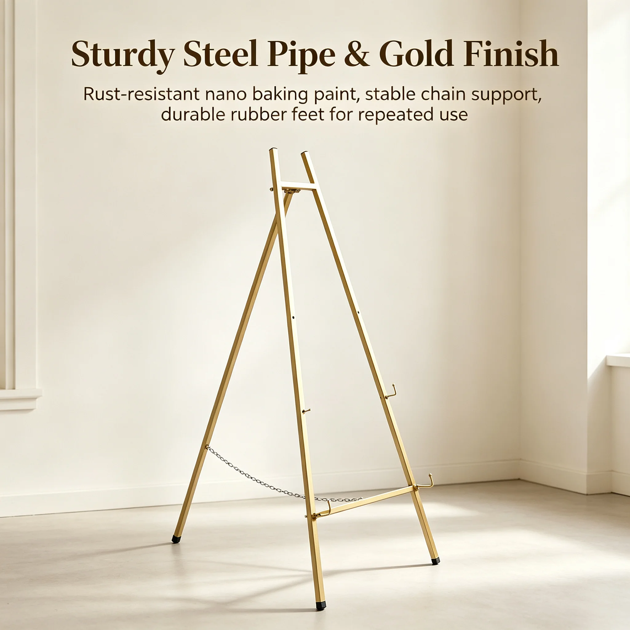 2-Pack Tall Steel Pipe Portable Floor Easel Stand Gold Finish, Adjustable Height & Angle Wedding Display Easel for Signs Posters Paintings, Foldable Heavy Duty 11.02lbs Capacity for Exhibitions Shops Events view 6
