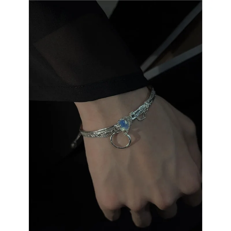 

Exquisite Personality One Tear Blue Zircon Stone Design Half Bracelet Half Chain Adjustable Jewelry