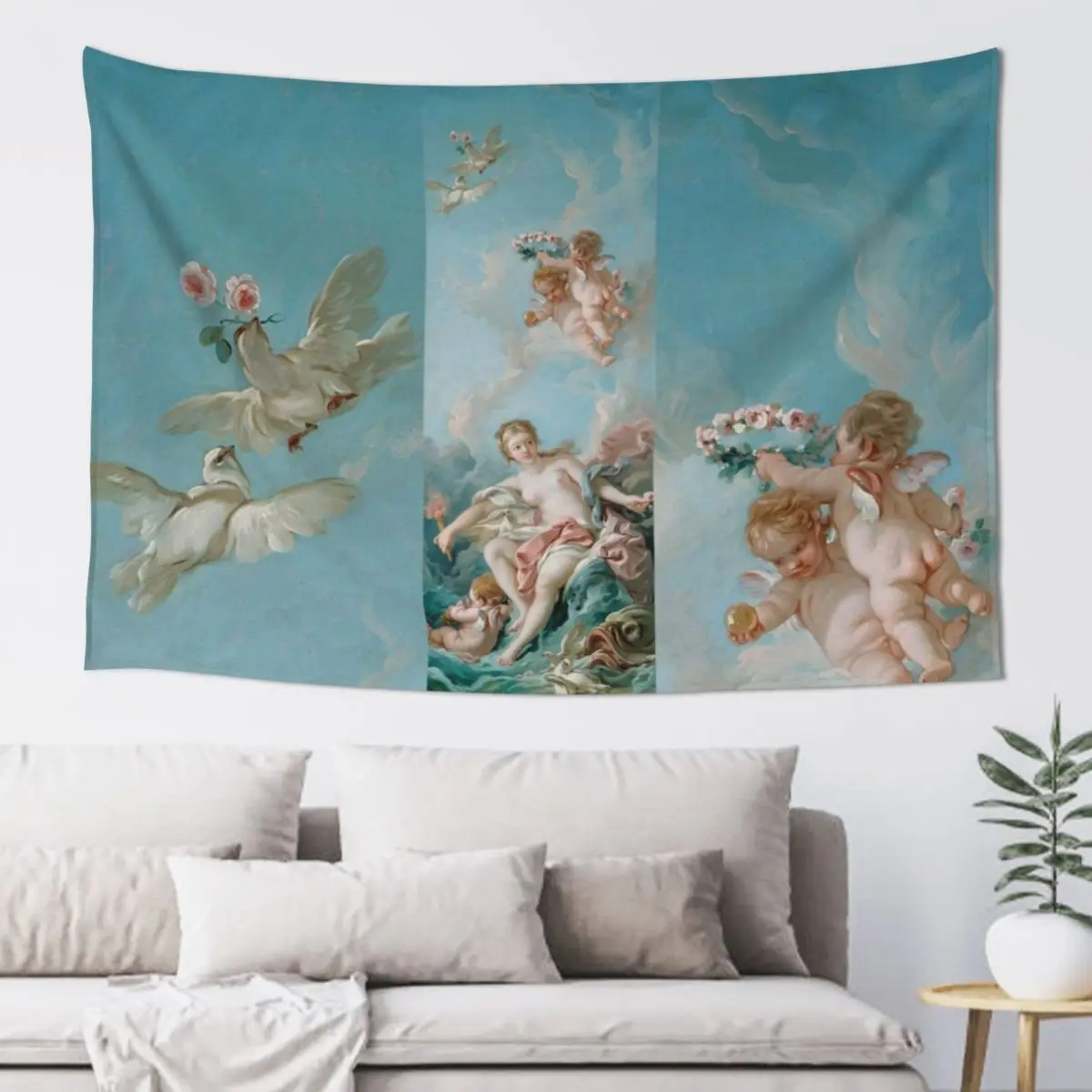 VENUS ON THE WAVES ,White doves and Cupids by Boucher Tapestry Art Mural Nordic Home Decor Tapestry