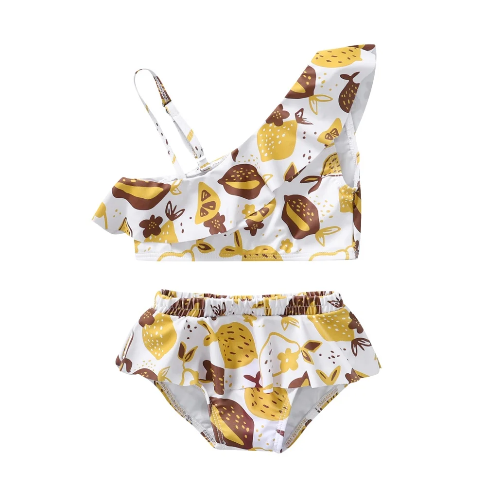 1-4Years Kids Baby Girl  Swimsuit Clothes Set Printing Off-Shoulder Top + Bottom Summer Swimwear