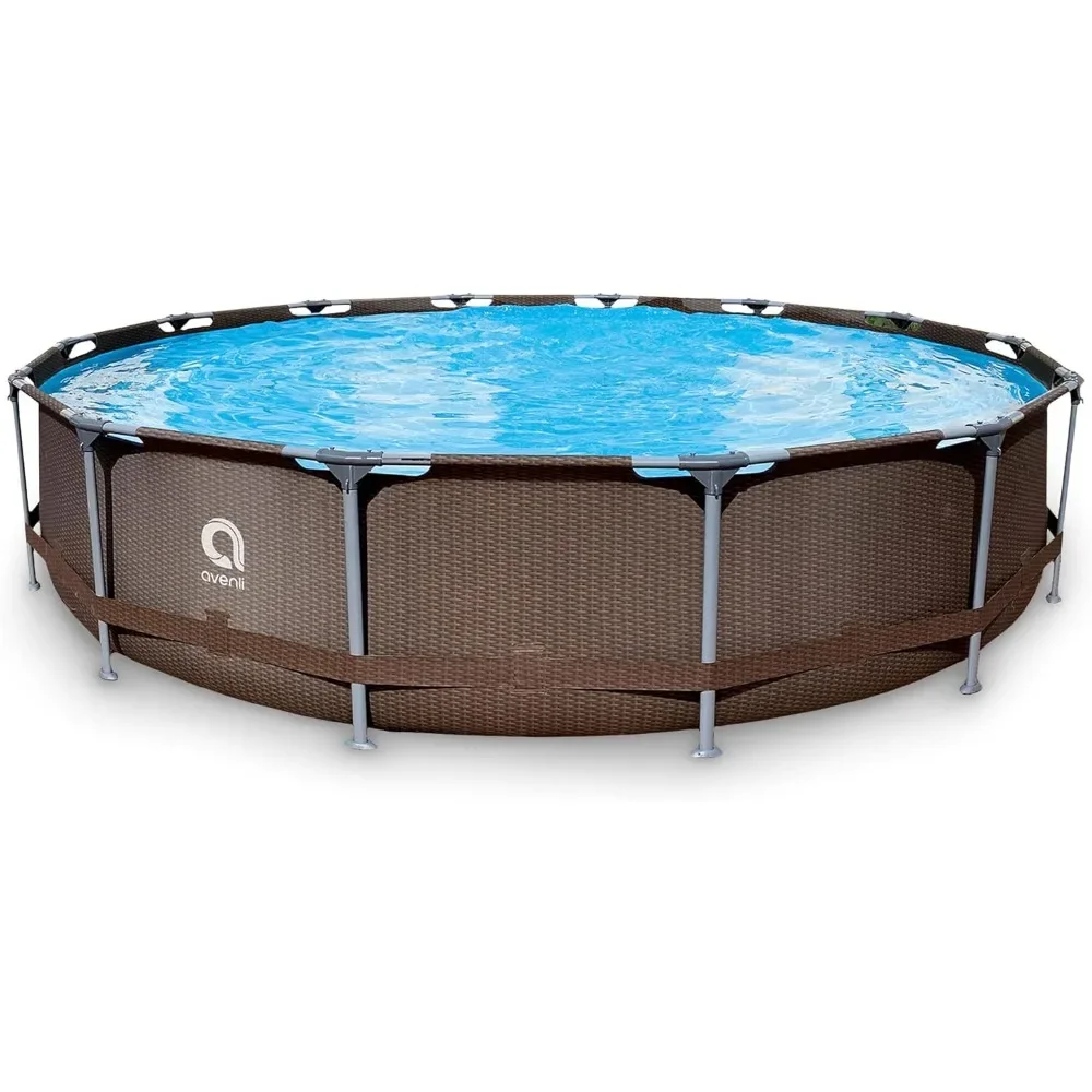 Avenli 15 Foot x 33 Inch Round Steel Frame LamTech Above Ground Swimming Pool with Triangle Lock Frame System, Brown