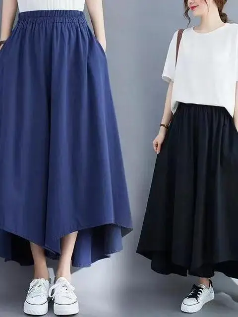 

Свободные широкие брюки, женские брюки с высокой талией, прямой крой, девять очков, корейские летние утягивающие асимметричные брюки больших размеров