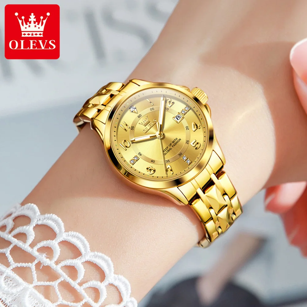 OLEVS 2910 Womens Watch Quartz Wristwatch Arabic Numerals Waterproof Luminous Date Ladies Watch Bracelet Set Gifts Original