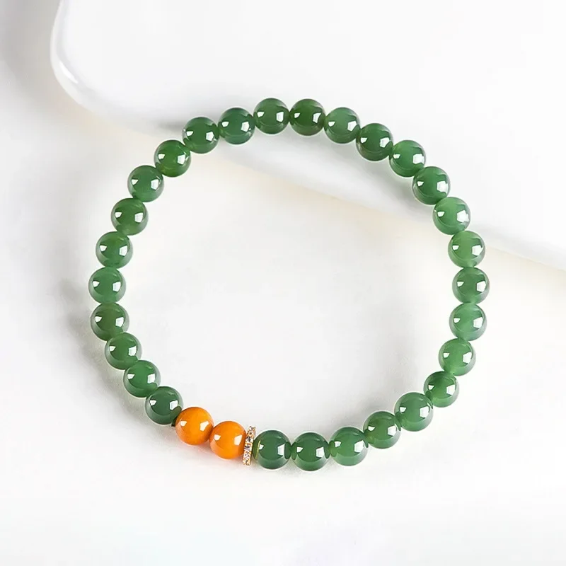 100% Natural Hetian Jade Jasper Beeswax Bracelet 6mm Women's Green Elastic Rope Jewelry Fashion High Grade Jewelry Gift