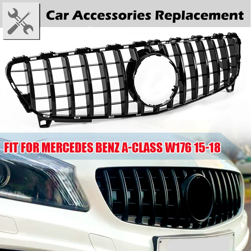 Rhyming Front Grille Grill Hood Mesh Black Grill Grid Kit GT Style For Mercedes Benz A-Class W176 16-18 A180 A250 A45 AMG