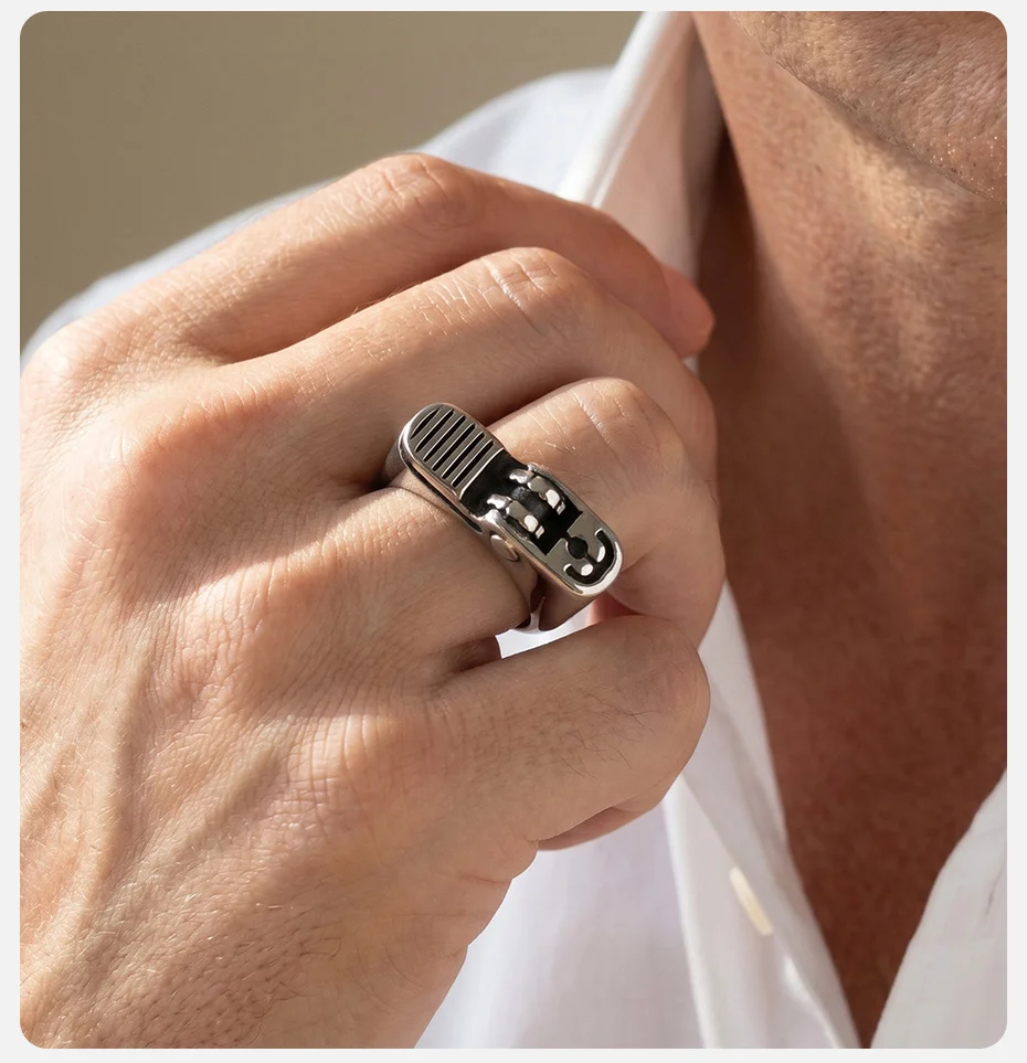Vnox Herrenring aus Edelstahl in Feuerzeugform, Punk-Ring in Silberfarbe, US-Größe 8-11, einzigartiges kreatives Party-Schmuckgeschenk – Detail 4
