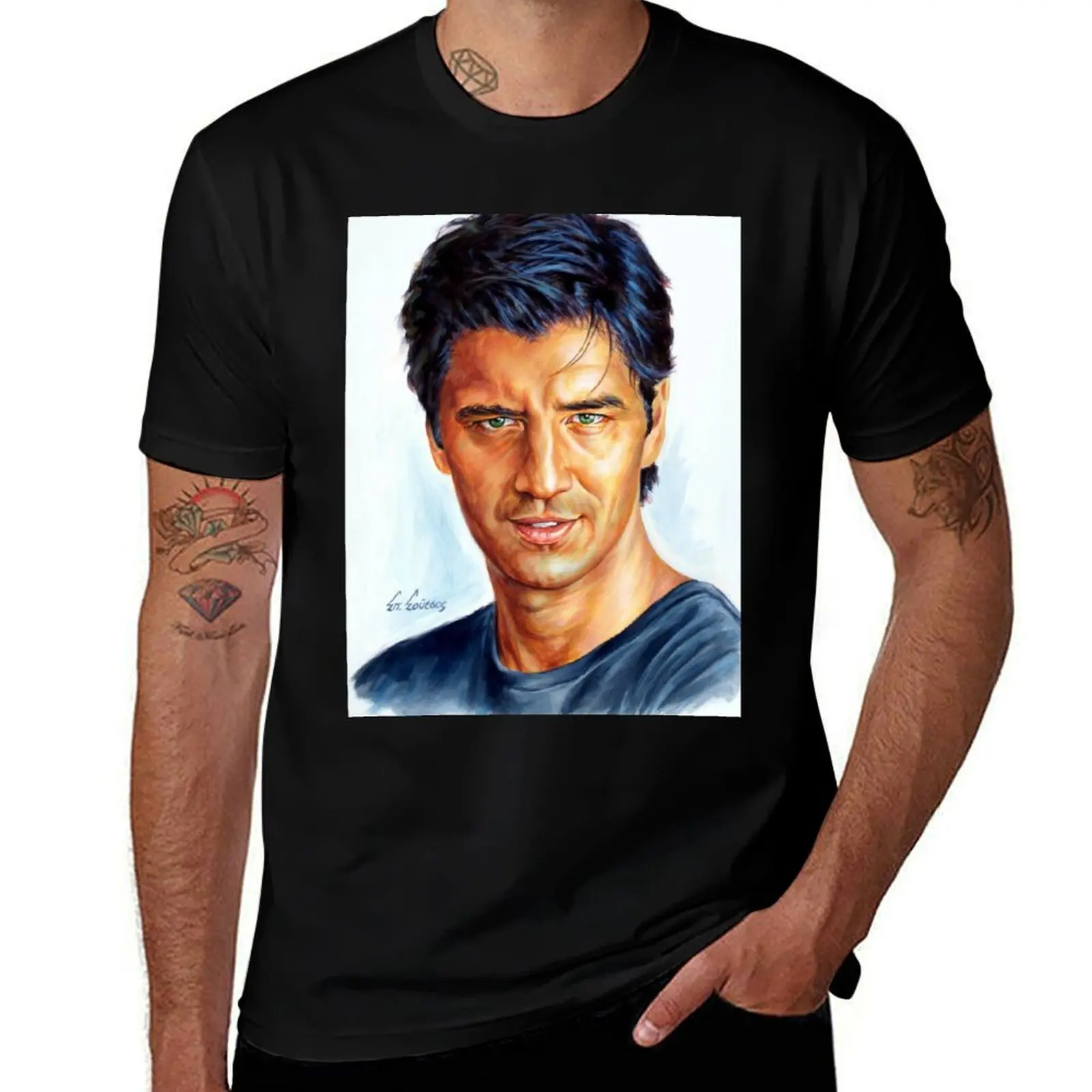 Sakis Rouvas - Σ?κη? Ρουβ?? πορτρα?το ζωγραφικ?? T-Shirt customs tees Men's t shirts