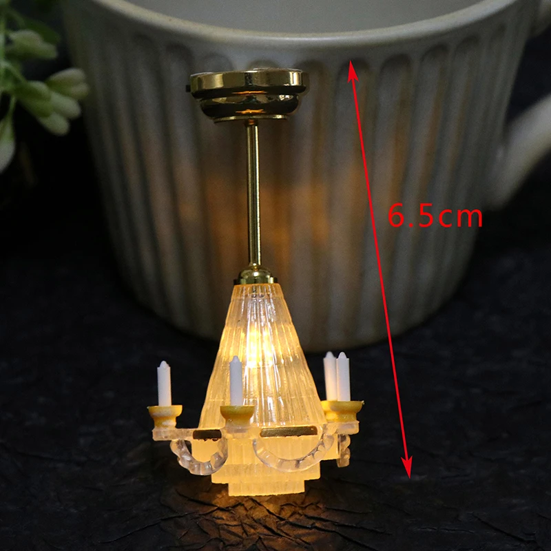 1:12 Dollhouse Droplight Mini LED Lamp European Style Chandelier Ceiling Lamp Living Room Bedroom Decor Toy Micro Scene