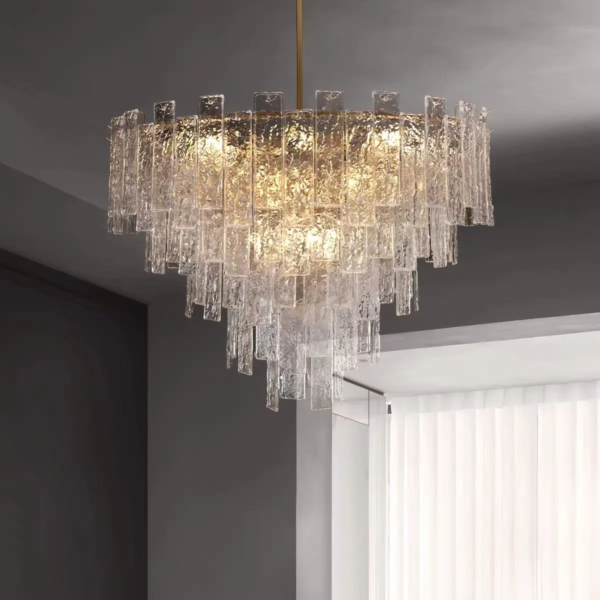 Great Falls Chandelier clear Water ripples Glass lamp LED E14 foyer Duplex Villa For Dining kitchen Island Table large hanglamp