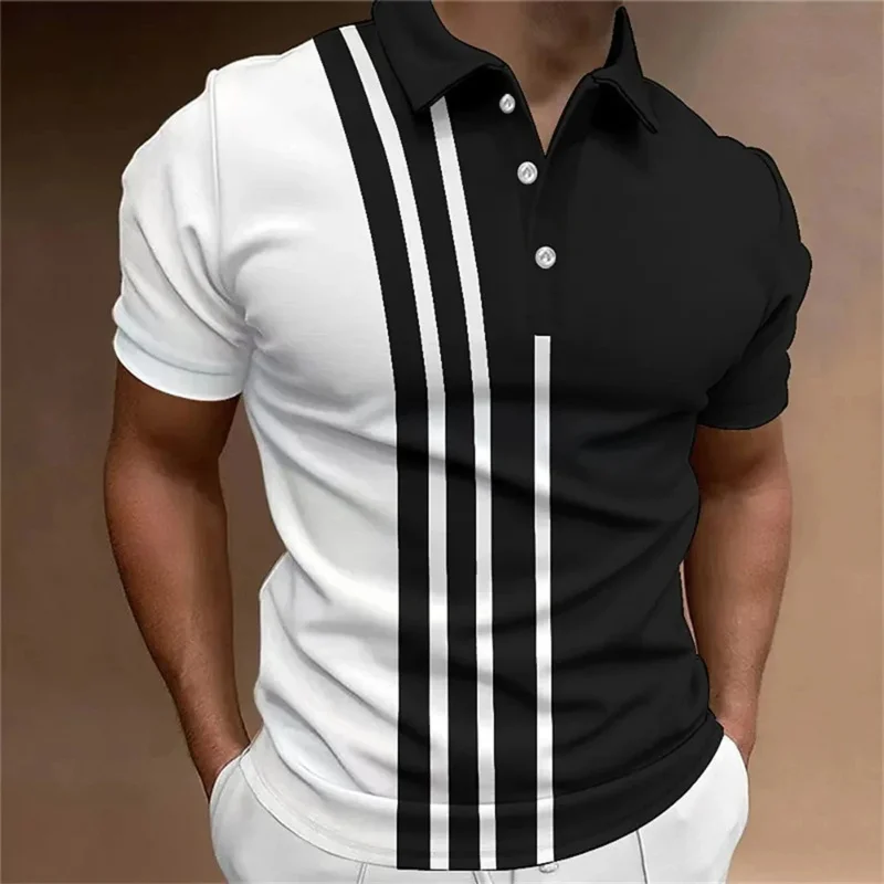 Men's Polo Shirts And short-sleeved Sport Pullovers With Buttons And collars, Summer Casual Striped Button Collar Trend T-shirts