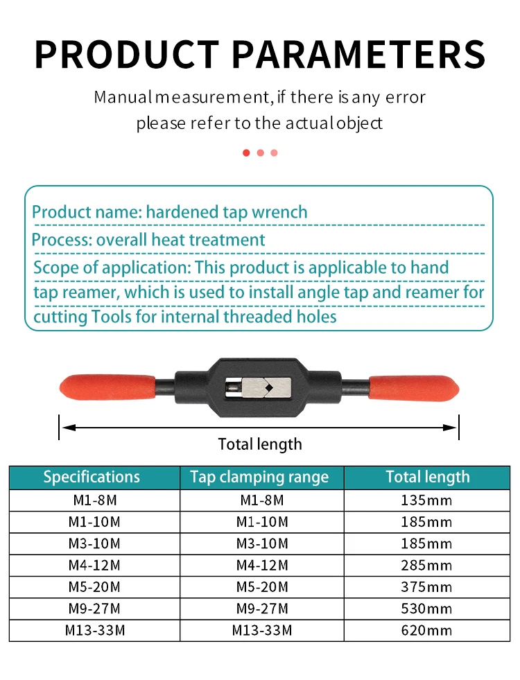 Verstellbarer Windeisen-Griff für M1-M8 ~ M9-M27 metrische Wasserhähne, Superharter Gewindebohrer aus Kohlenstoffstahl, Handgewindewerkzeuge – Detail 9