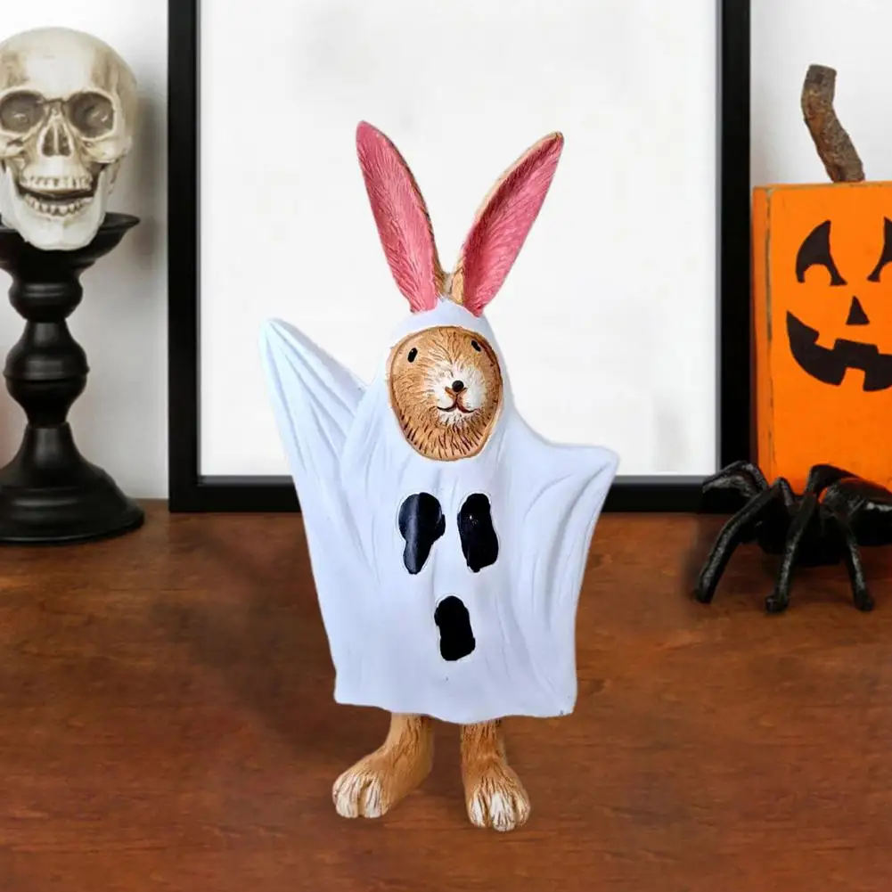 Halloween Ghost Rabbit Figurine Standing Bunny Statue Sculpture Resin Animal Model Home Office Bookshelf Desktop Decoration Orna