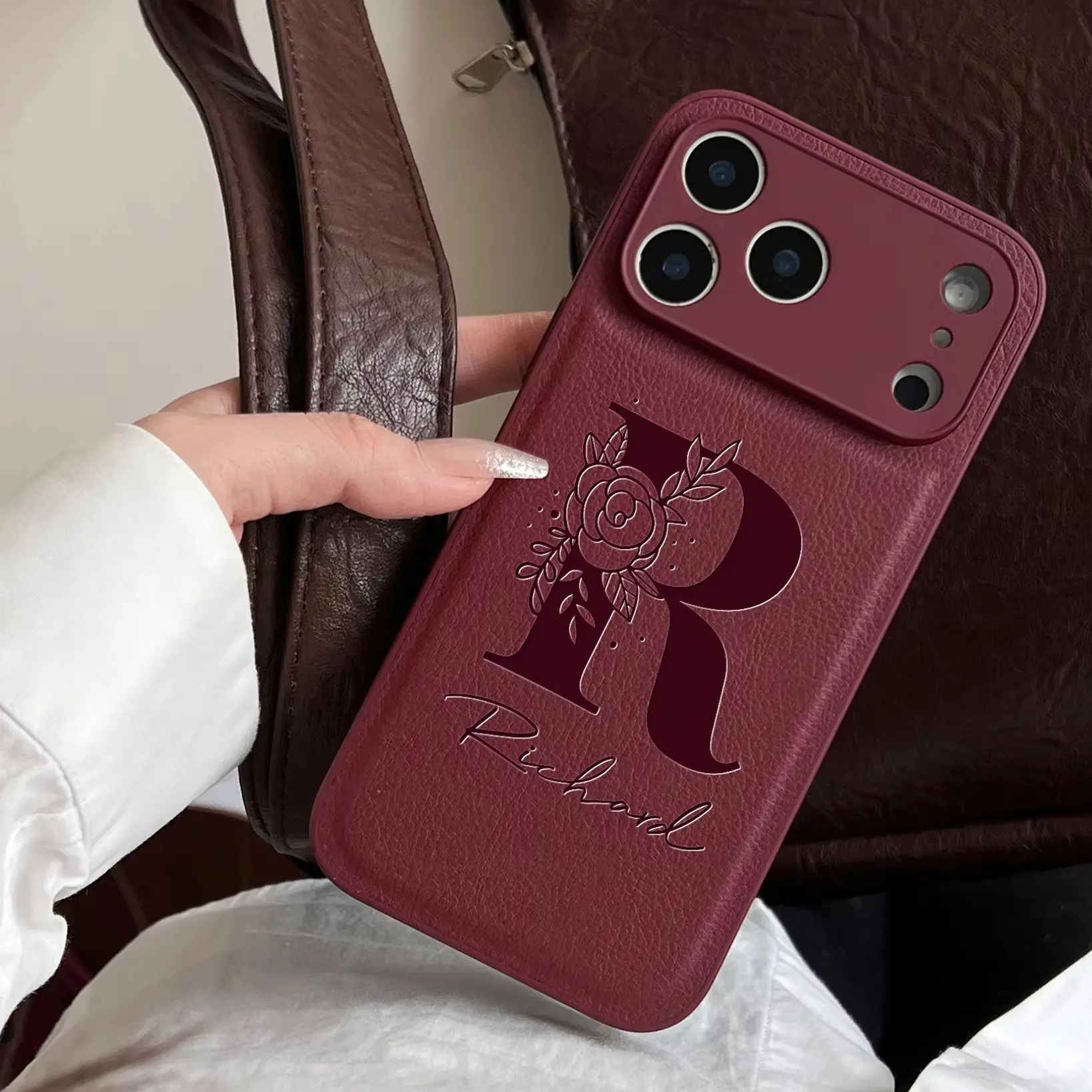 Funda Personalizada para Teléfono con Nombre Inicial y Diseño de Flores para iPhone 17 16 15 14 13 Pro Max Plus 17 Air