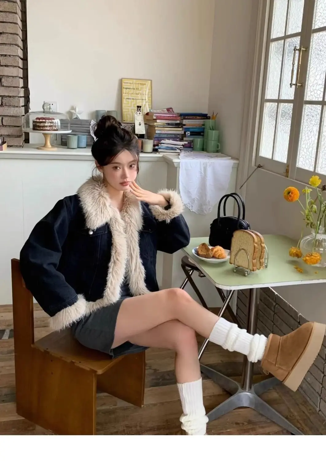 

Denim Coat For Woman With Hoodie Fur Plush Womens Fall Fitted Minimalist Street Trend Quick-Drying Buttoned Outcoats Adjustable