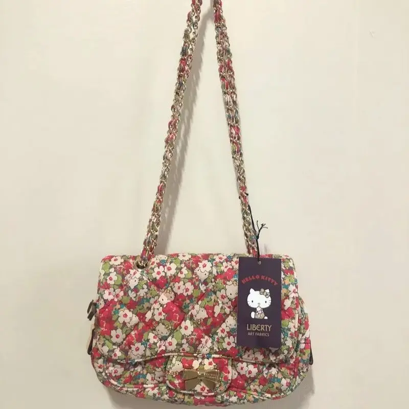 

Hello Kitty Shoulder Bag Cute Anime Women Accessories Printed Diamond Grid Chain Flip Beach Crossbody Kawaii Girl Gift Wholesale