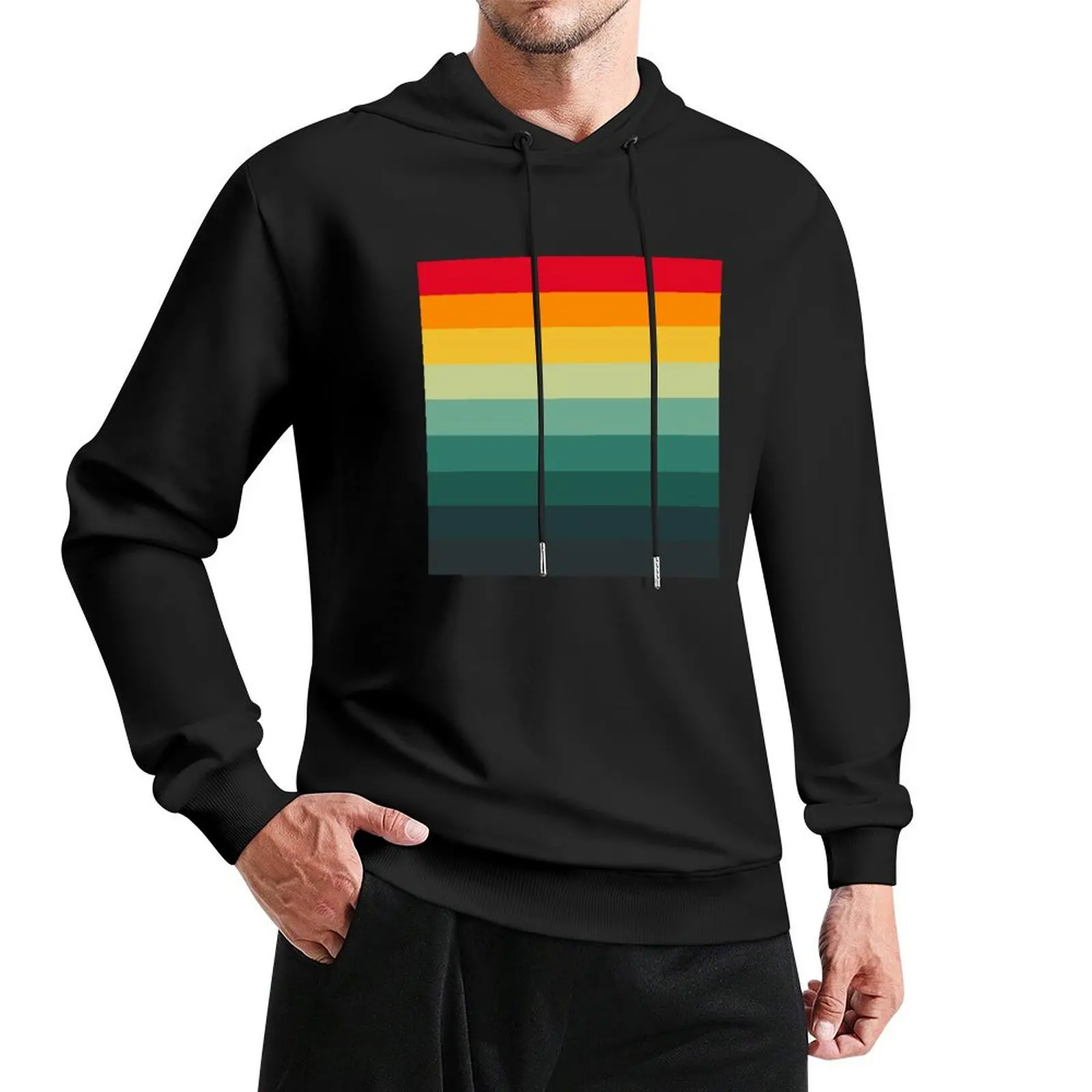 

Rainbow Retro Stripes Pullover Hoodie korean autumn clothes tracksuit