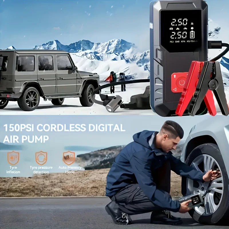 10000A seven in one portable emergency starting power supply for automobiles, equipped with a multifunctional device of inflatio