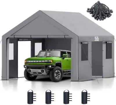 13x20 FT Heavy Duty Carport, Portable Garage Waterproof & UV Protected Car Canopy with Reinforced Steel Frame, Outdoor