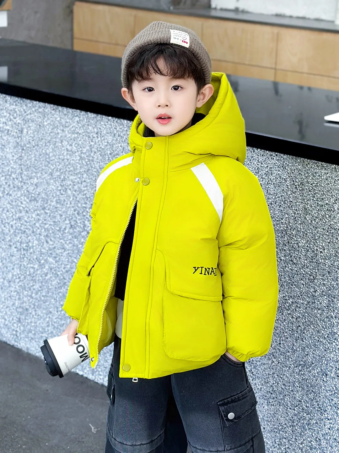 

Утепленная хлопковая куртка для мальчиков с капюшоном, зимнее пальто для подростков, повседневная теплая одежда с длинными рукавами на молнии